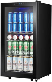Refrigerador de bebidas Kalamera, nevera para cerveza con panel de control táctil, zona de refrigeración de 3-18 °C, refrigerador de botellas de 86 litros, iluminación interior LED azul, 41 dB, KRC-86GE