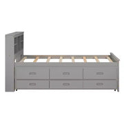 Cama tipo plataforma con nido y cajones, cama tipo plataforma con almacenamiento y USB, cama tipo plataforma de madera con estantería
