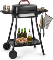 Klarstein Gatsby Parrilla eléctrica de pie Parrilla de mesa: 2000 W, EasyGrill Concept, superficie de parrilla: 40 x 36 cm/aluminio fundido a presión/antiadherente/tapa, dos mesas auxiliares, negro