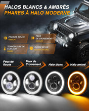 CO LIGHT 7 pulgadas 2 piezas Faro LED Halo aprobado por DOT para JK, 2 piezas