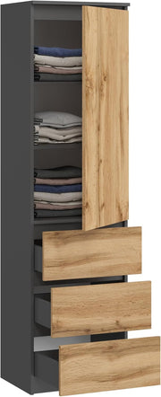KUBUTKU Armario multiusos con 3 cajones, 3 compartimentos y puertas - Armario universal para oficina y hogar 180,5x50x40 cm Grafito/Roble Wotan