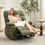 Sillón reclinable extragrande para adultos, sofá mecedor giratorio manual, bolsillos laterales y portavasos para personas altas y grandes, sala de estar