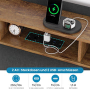 Cama tapizada Brinlawb 90x200 cm, cama flotante con iluminación LED y estación de carga (2 tomas de CA, 1 puerto USB-A, 1 puerto USB-C), cama juvenil 90x200 con cabecero acolchado, cama 90x200 con espacio de almacenamiento, gris
