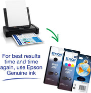 Impresora portátil WorkForce WF-110, monofunción, pequeña, ligera, batería integrada recargable por cable USB, A4, inyección de tinta a color, conexión Wi-Fi Direct