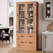 Alacena de cocina estilo granja con puertas de vidrio, armario de almacenamiento de 72 pulgadas con cajones y estantes ajustables para comedor, baño y sala de estar