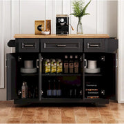 54 Isla de cocina grande con ala abatible de madera de caucho, carro de cocina rodante con textura repujada sobre 4 ruedas con 4 puertas y 3 cajones