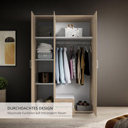 KARL Elegante armario de 3 puertas con gran capacidad de almacenamiento - Armario multiusos color roble Sonoma con puerta de espejo - 120 x 195 x 55 cm