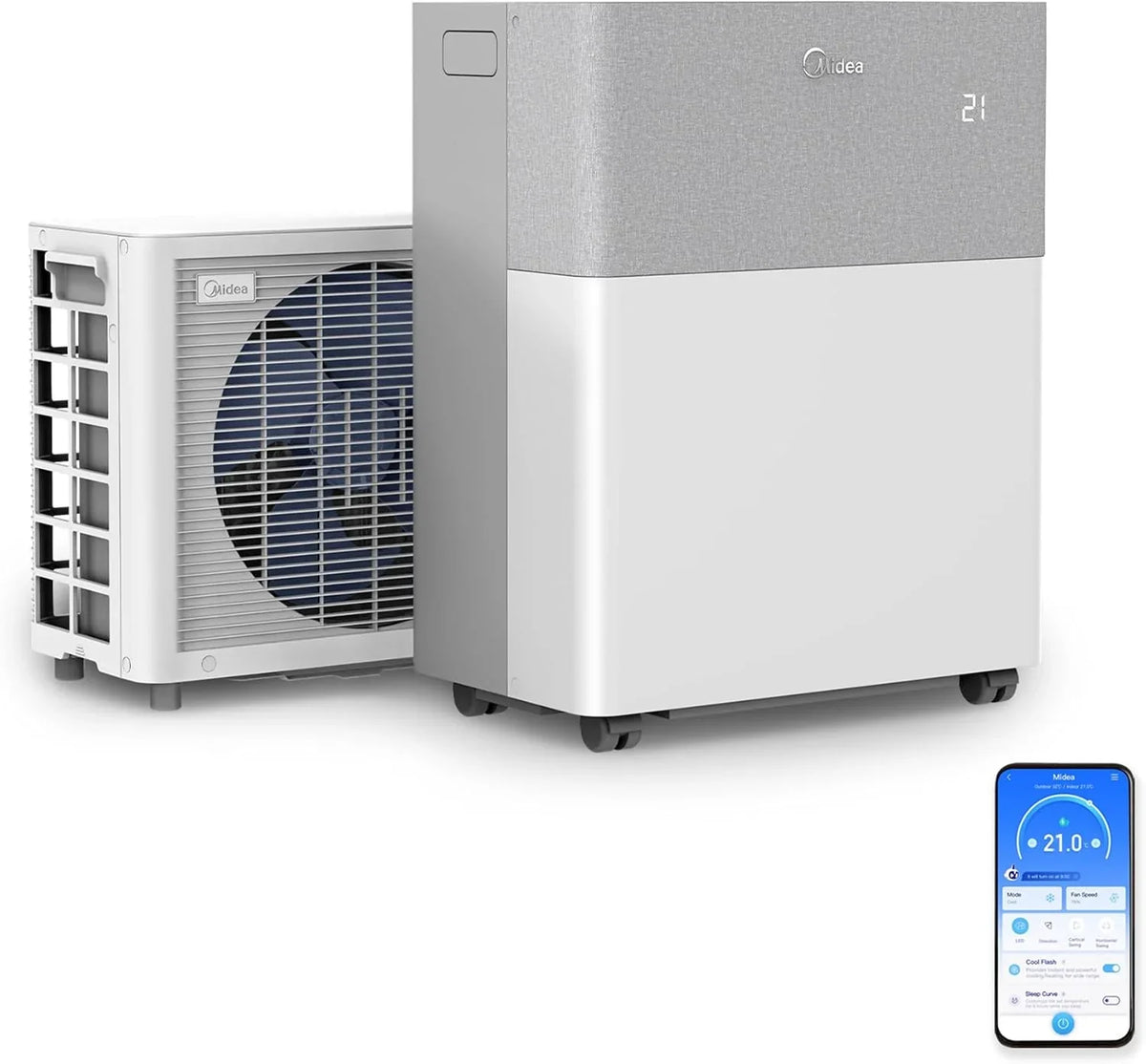 Aire acondicionado Midea Portasplit, bomba de calor portátil, refrigeración A++/calefacción A+, 12000 BTU 3,5 kW, para estancias de hasta 42 m² / 105 m³, solo 39 dB(A) en modo silencioso