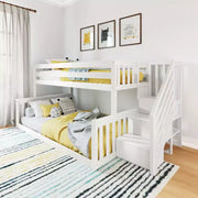 Litera baja de madera Max & Lily, tamaño individual sobre matrimonial, para niños, con escalera