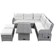 Conjunto de sofá seccional de ratán para exteriores con mesa ajustable y sillones reclinables