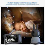 ieGeek Vigilabebés con Cámara 2K/5", Monitor de Bebé con Pantalla de 5" y Control por Smartphone, PTZ 360°, Visiófono con Alertas Inteligentes/Visión Nocturna/Seguimiento Automático
