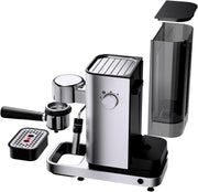 Cafetera espresso de brazo WMF Lumero 1400 vatios, máquina de café espresso, 3 filtros, para 1-2 tazas de espresso, también para monodosis, 15 bares, superficie calientatazas, boquilla para espuma de leche, acero inoxidable mate