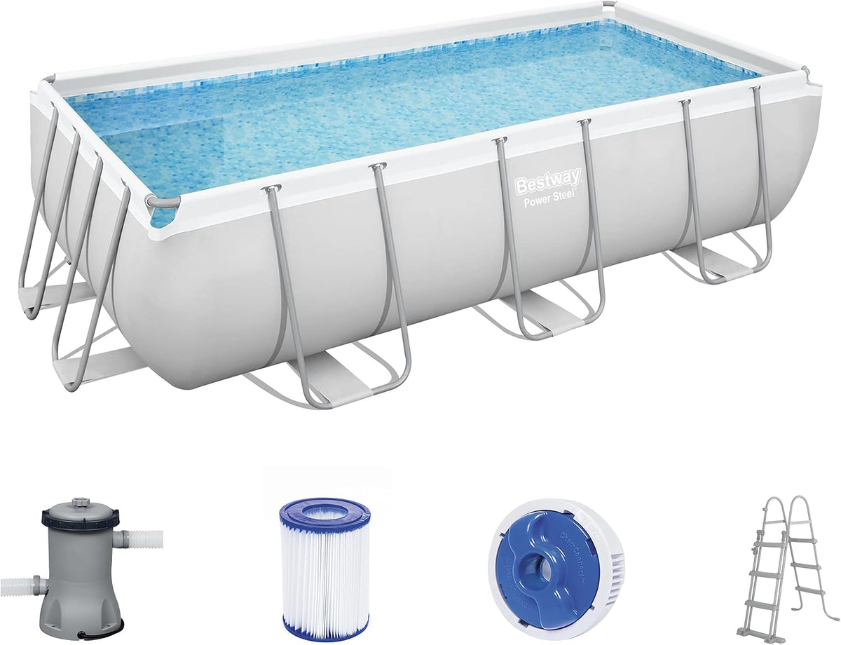 Bestway Conjunto de piscina rectangular Power Steel 404x201x100 cm