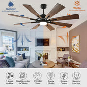 Ventilador de techo con luz, control remoto y 8 aspas grandes de madera