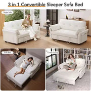 Sofá cama extraíble 3 en 1 de 51 pulgadas, sofá biplaza convertible con respaldo reclinable ajustable, sofá tapizado en chenilla, bolsillo lateral