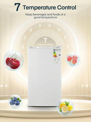 Refrigerador con congelador FOHERE 90L, mininevera pequeña con 7 niveles de temperatura ajustables, eficiente energéticamente y ultrasilenciosa para residencia de estudiantes/oficina, blanco