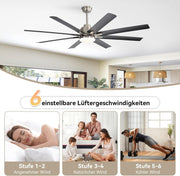 Ventilador de techo Sofucor de 132 cm con luz, ventilador de techo silencioso con luz y mando a distancia, motor CC, 8 aspas, 3 temperaturas de color, temporizador, 6 velocidades, modo verano e invierno para salón
