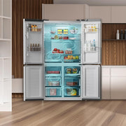 Frigorífico americano de 4 puertas Cecotec de acero inoxidable 490 L CoolMarket 4D 490 Inox E. 183 cm de alto, 91 cm de ancho, bajo consumo, Inverter Plus, refrigeración rápida y congelación rápida, Total NoFrost