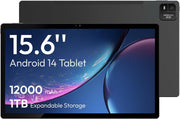 Tableta MESWAO de 15,6 pulgadas, MES-B3 Android 14 Tablet grande con pantalla IPS, Helio G99 Octa-Core, 6GB RAM+128GB ROM (1TB TF), 12000mAh, BT5.0, WiFi 2.4G/5G, cámara de 32MP