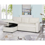 Sofá seccional reversible convertible con cama extraíble, chaise longue con almacenamiento oculto y patas duraderas