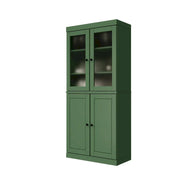 Alacena de madera maciza 100% con puertas de vidrio esmerilado, puertas sólidas, 2 cajones y estantes ajustables