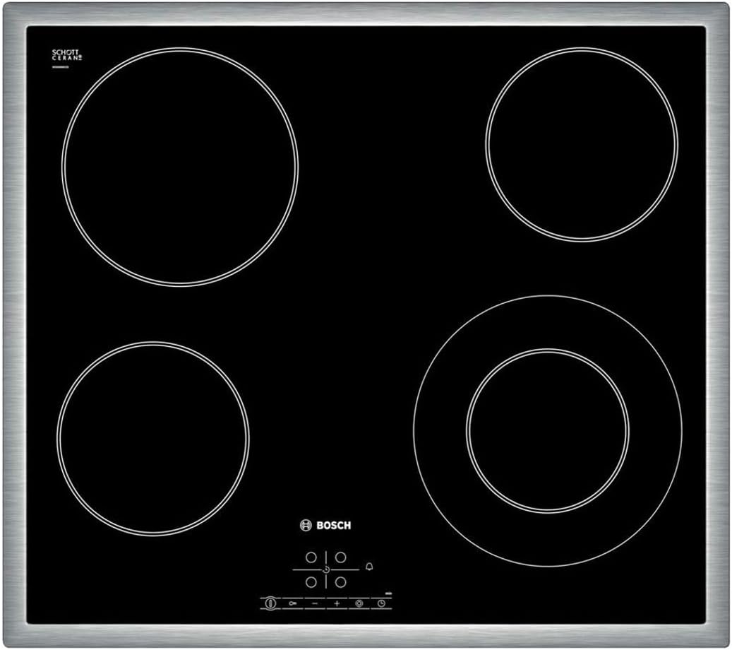 Bosch PKF645B17E Serie 4 - Placa vitrocerámica 60 cm - marco de acero inoxidable - 4 zonas - 6600 W - Negro