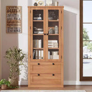 Alacena de cocina estilo granja con puertas de vidrio, armario de almacenamiento de 72 pulgadas con cajones y estantes ajustables para comedor, baño y sala de estar