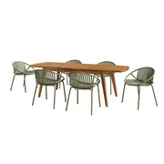 Conjunto de comedor de patio extensible de 7 piezas para exteriores con sillas apilables y mesa de madera de acacia