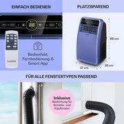 Aire acondicionado portátil Klarstein con manguera de escape, unidad 4 en 1 con ventilador, deshumidificador y modo nocturno, aire acondicionado pequeño y portátil para el hogar y la oficina, bajo consumo, 9000 BTU