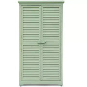 Cobertizo de almacenamiento exterior resistente a la intemperie de 63 pulgadas, con estantes extraíbles, cerraduras, puertas dobles con persianas, cobertizo alto de madera para herramientas de jardín con piso para patio, jardín