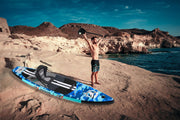Tabla de paddle surf inflable con asiento de kayak, 330 x 76 x 15 cm, hasta 150 kg, almohadilla integrada, aleta desmontable, remo doble ajustable, kit de reparación, camuflaje azul