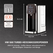 Dispensador de agua caliente CASO HW 660: agua caliente en pocos segundos, ahorra hasta un 50% de energía en comparación con los hervidores de agua, 8 niveles de cantidad, apto para alimentos infantiles, recordatorio de descalcificación integrado