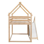 Literas tipo casita con tobogán y escaleras de almacenamiento, litera de madera individual sobre individual para niños con techo y escaleras para niñas y niños