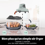 Freidora de aire portátil Ninja CRISPi, 3,8 L, 4 en 1: Freír sin aceite, Asar, Mantener caliente, Recrujiente, Diseño compacto, 2 recipientes con tapas, 1700 W, Salvia FN101EUSG