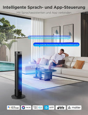 Ventilador silencioso GoveeLife, 12 velocidades de hasta 8 m/s, 5 modos, temporizador de 24 horas, ventilador de torre inteligente con oscilación de 150°, control por voz y aplicación para el hogar, negro