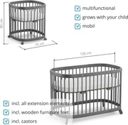 Cuna 7 en 1 tweeto®: cuna de madera evolutiva | cuna de colecho y cuna de barrotes de altura regulable | convertible en cama infantil y parque de juegos (haya natural)