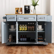 54 Isla de cocina grande con ala abatible de madera de caucho, carro de cocina rodante con textura repujada sobre 4 ruedas con 4 puertas y 3 cajones