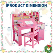 Juego de escritorio y silla de estudio para niños, con estante y superficie inclinable, mesa de estudio infantil, escritorio para estudiantes, para dormitorio, hogar