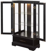 Vitrina de cristal iluminada con estantes ajustables: elegante vitrina de 2 puertas con cajón integrado, incluye bombilla