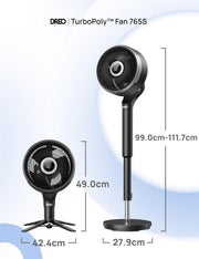 Ventilador inteligente DREO para dormitorio, ventilador de pie, oscilación omnidireccional de 150°+100°, alcance de circulación de aire de 36,6 m, motor CC silencioso, 12 velocidades, 6 modos, 20 dB, control remoto, temporizador de 12 horas.