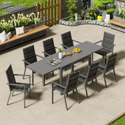 Conjunto de muebles de jardín Devoko para 6 personas, set de mesa y sillas de aluminio 6+1 para balcón, 6 sillas de jardín apilables y 1 mesa de jardín extensible de 130/260 cm, set de muebles de terraza para exterior, gris oscuro
