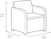Conjunto de muebles de jardín de plástico Modena de Allibert by Keter, incl. cojines de asiento, gris, 4 piezas, 2 sillones, sofá y mesa, para jardín, balcón y terraza, aspecto de ratán plano