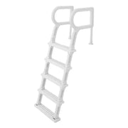 Escalera para piscina de servicio pesado de 5 peldaños con pasamanos dobles, peldaños de PE resistentes antideslizantes, capacidad de 400 lbs, se adapta a piscinas elevadas y enterradas de 48 a 54 pulgadas.