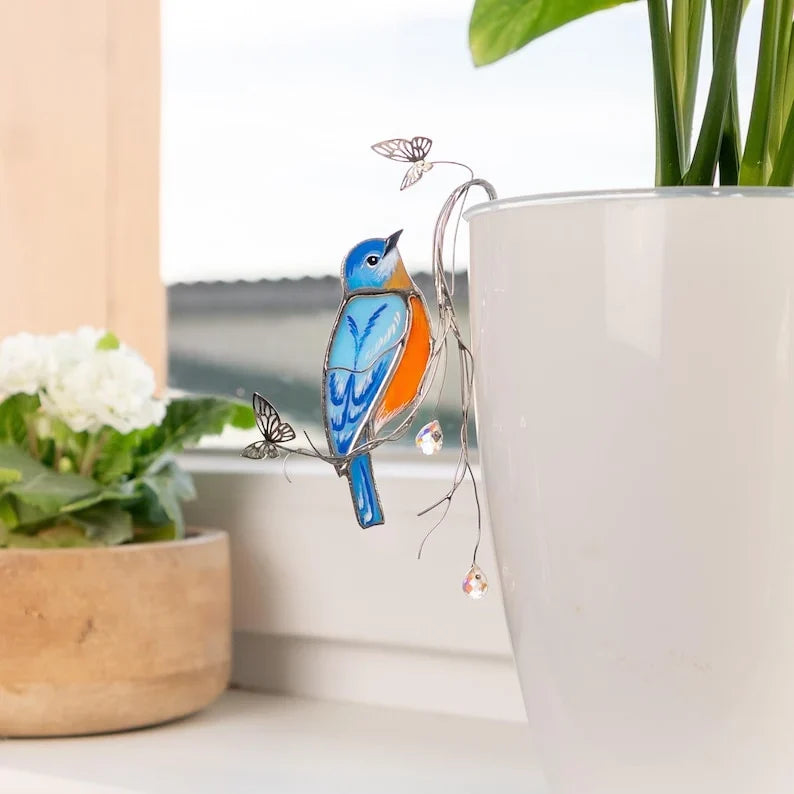 Estacas para plantas con azulejos de vidrio tintado: decoración de vidrio hecha a mano con cristales