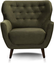 Sillón Abby de CAVADORE / Sillón tapizado retro con aspecto de terciopelo y botones decorativos / 87 x 89 x 88 / Aspecto de terciopelo, verde