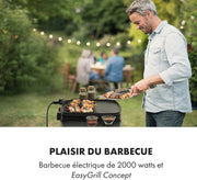 Klarstein Gatsby Parrilla eléctrica de pie Parrilla de mesa: 2000 W, EasyGrill Concept, superficie de parrilla: 40 x 36 cm/aluminio fundido a presión/antiadherente/tapa, dos mesas auxiliares, negro