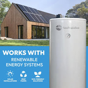 TECHGLOBE - Acumulador de agua caliente sanitaria con 2 intercambiadores de calor (1,8 + 3,1 m²) - Fabricado íntegramente en acero inoxidable - Depósito de agua caliente energéticamente eficiente - con aislamiento de 50 mm (300 L)