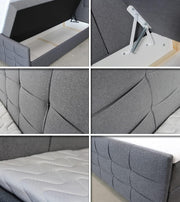 Cama boxspring Sofnet Best Lux con piecera, 2 cajones y sobrecolchón - Cama doble, colchón Bonell, cama tapizada, cama, camas, estructura de cama, dormitorio (Gris (Inari 91), 160 x 200 cm)