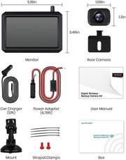 Cámara de visión trasera inalámbrica con señal digital estable, cámara de marcha atrás impermeable IP68 y monitor TFT-LCD de 5 pulgadas, imagen clara y estable AUTO-VOX W7