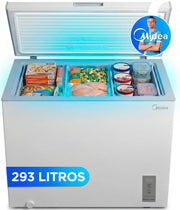 Congelador Arcón MIDEA de 293L | Congelador Horizontal Convertible a Frigorífico con Motor Inverter, Control Electrónico de Temperatura, Cestas con Asa | Arcón Silencioso 41 dB de Bajo Consumo